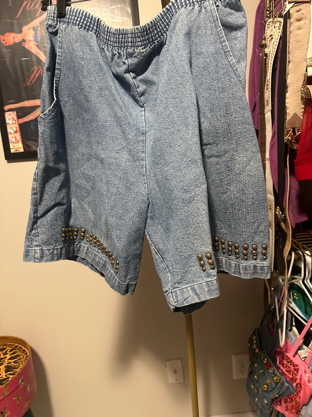 Vintage Denim Gold Stud Embellished Shorts