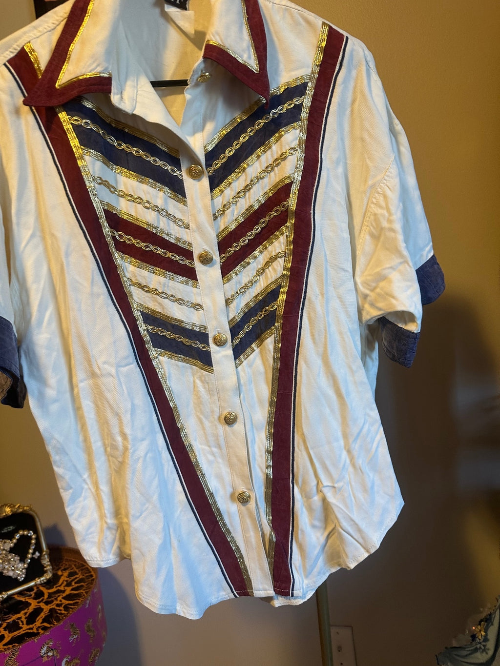 Vintage IIF Military-Inspired Embellished Blouse