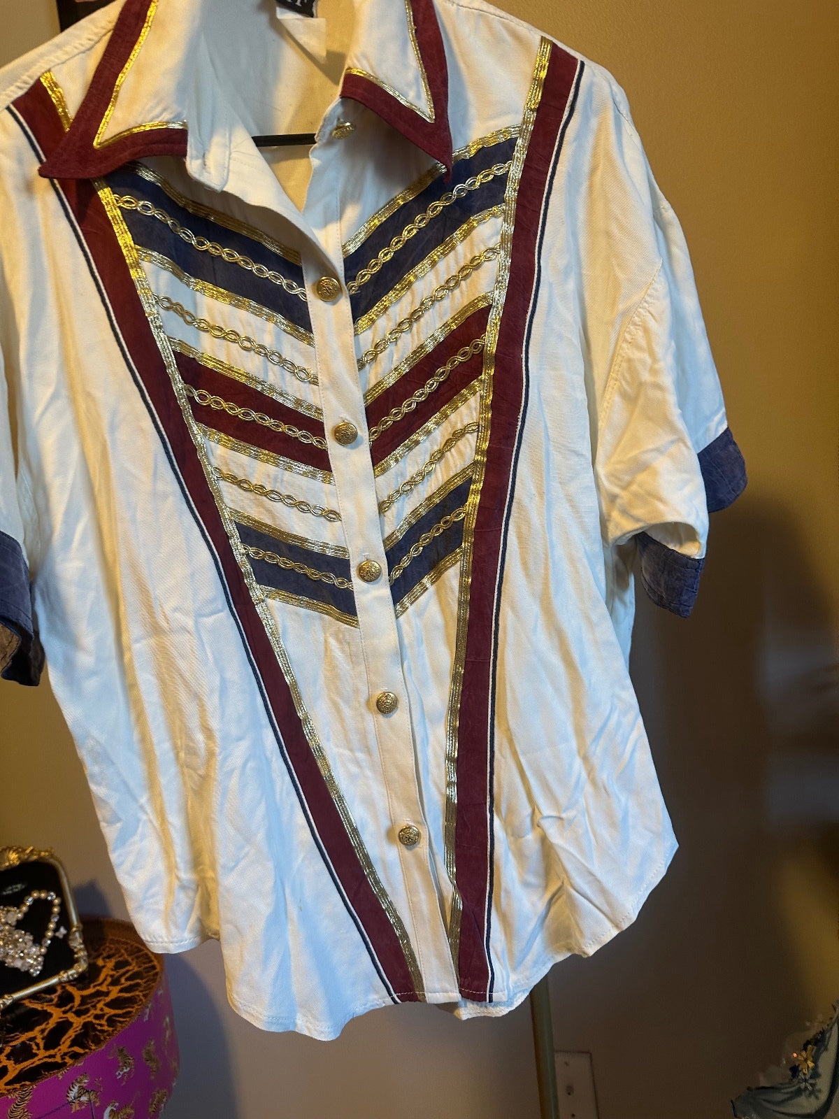 Vintage IIF Military-Inspired Embellished Blouse