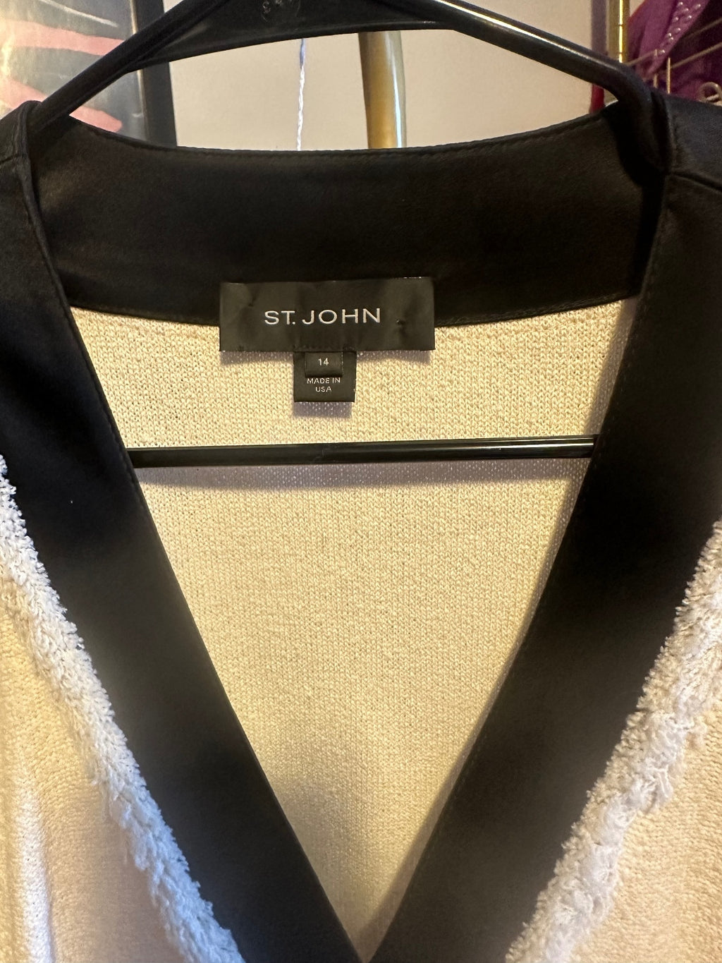St. John Cream & Black Contrast Knit Blazer