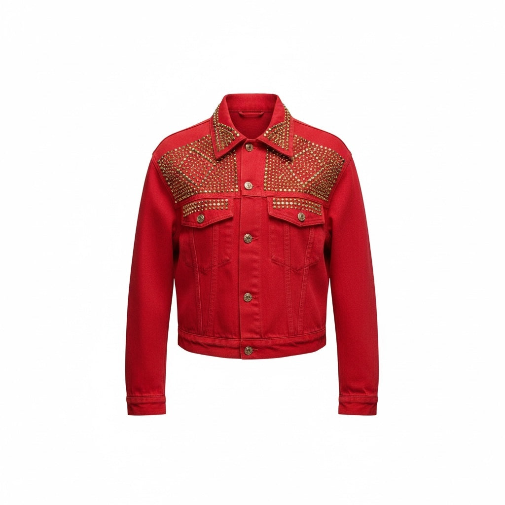 Cache Red Studded Denim Jacket