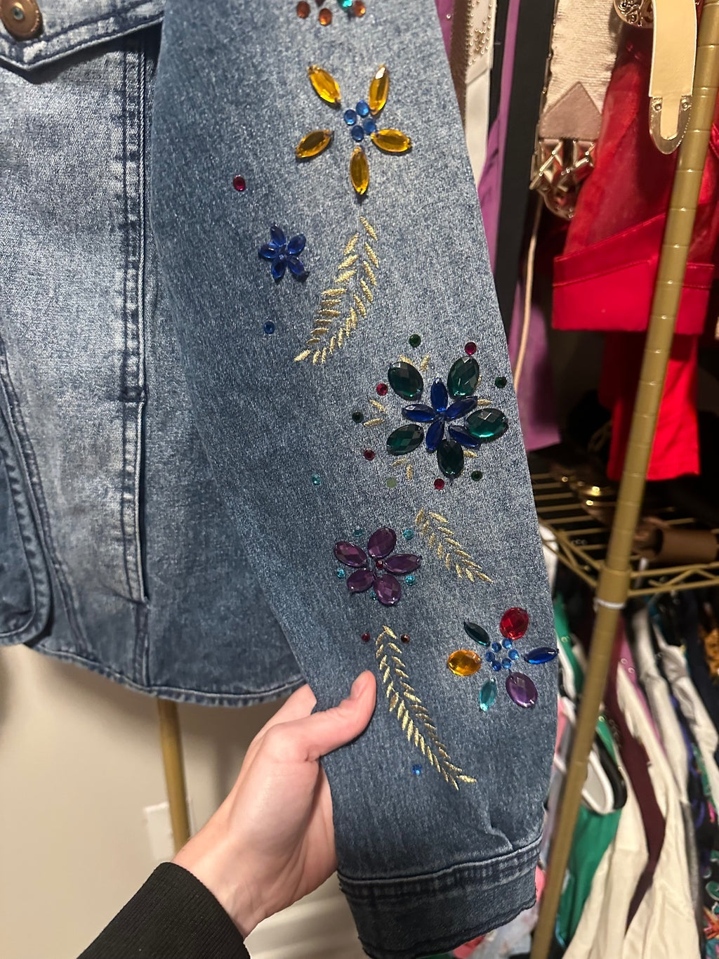 Diane Gilman Embellished Floral Denim Jacket