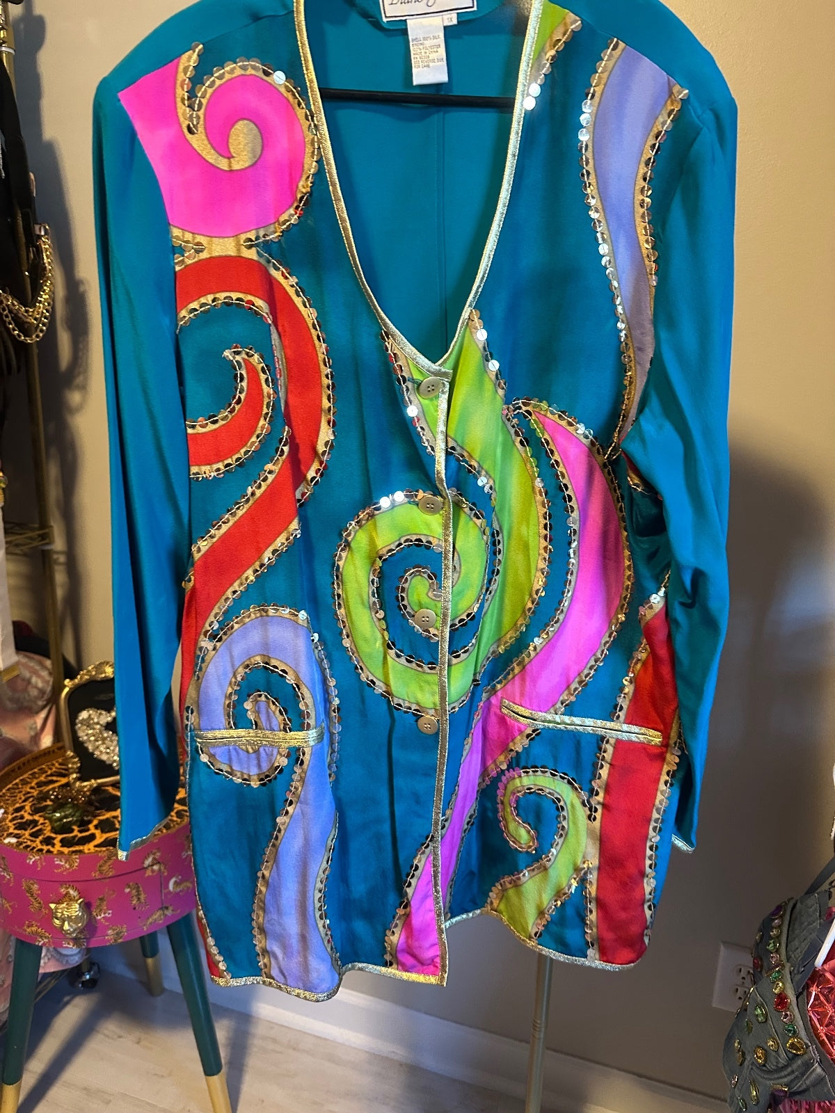 Vintage Diane Gilman Silk Colorful Sequin Embellished Jacket