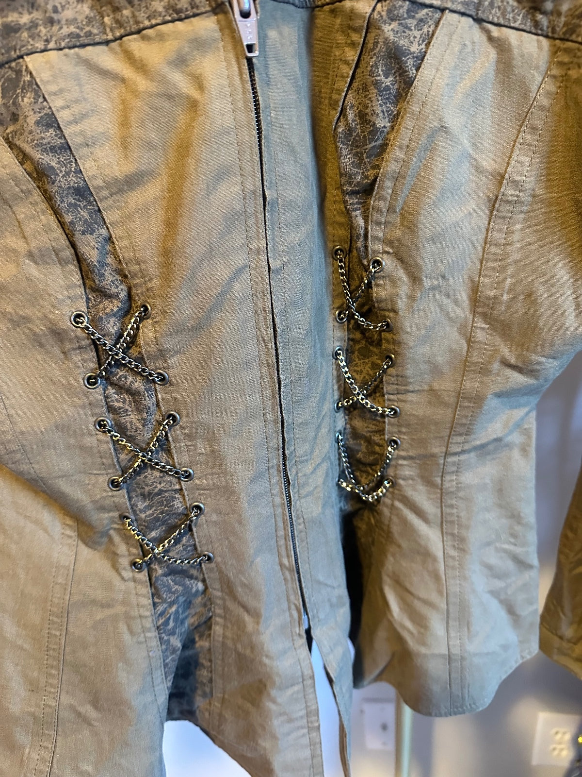 Vintage Cache Brown Olive Embellished Corset-Style Jacket