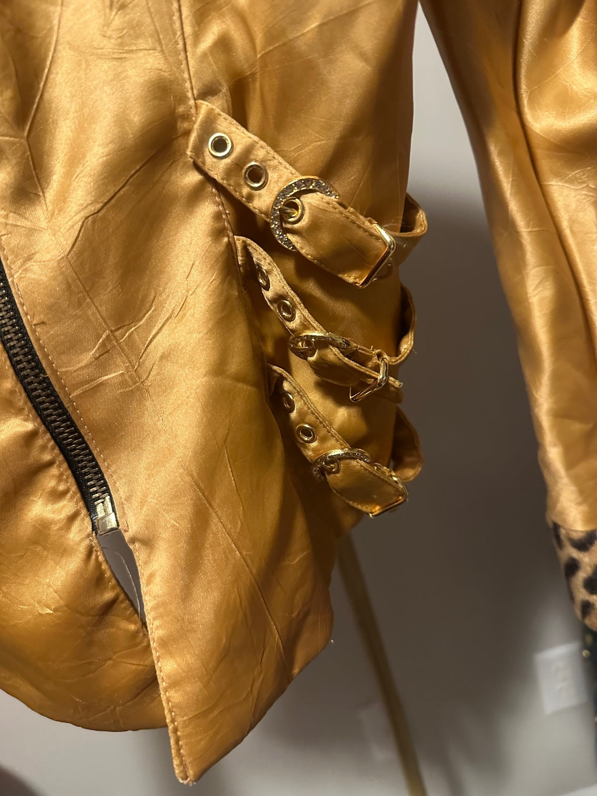 Vintage IIF Gold Leopard Trim Moto Jacket