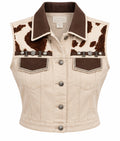 Vintage Cache Western-Inspired Cow Print Denim Vest