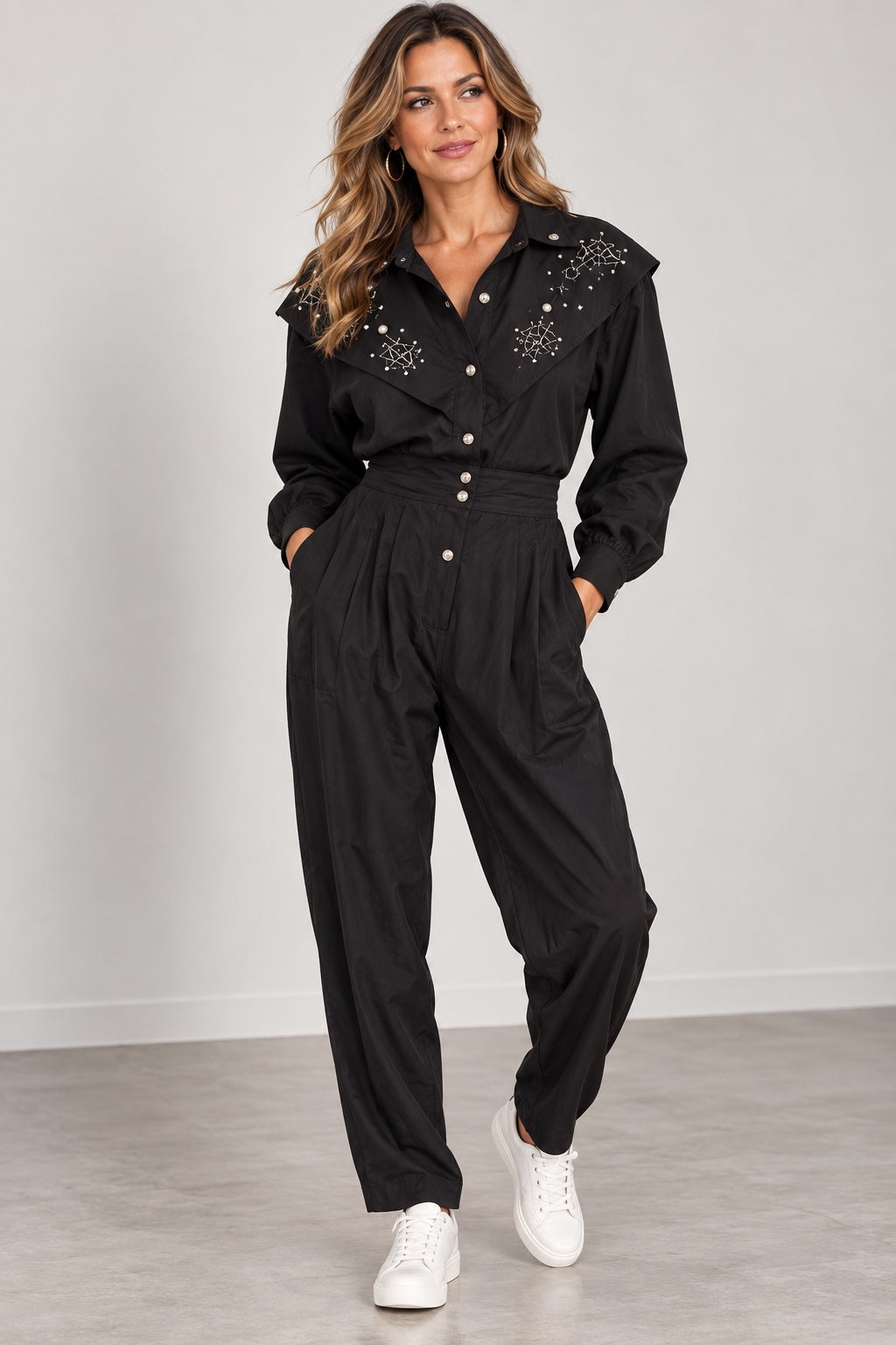 Vintage IIF Black Embellished Western Jumpsuit