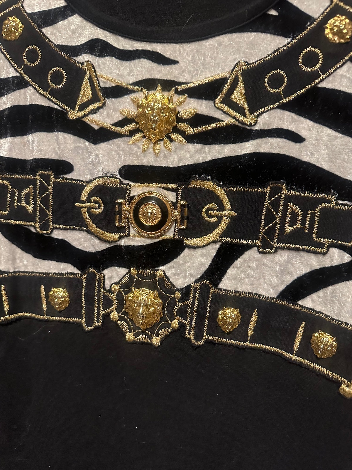 Vintage Miss V Black Zebra & Gold Belt Print Top