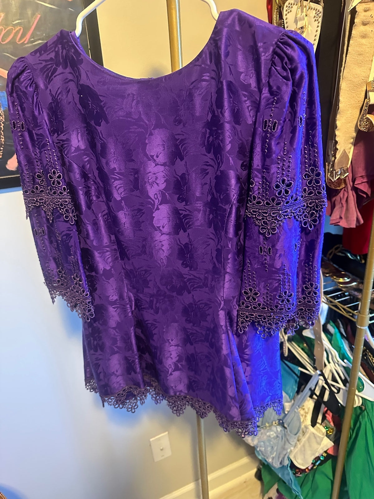 Purple Silk Floral Top & Skirt Set