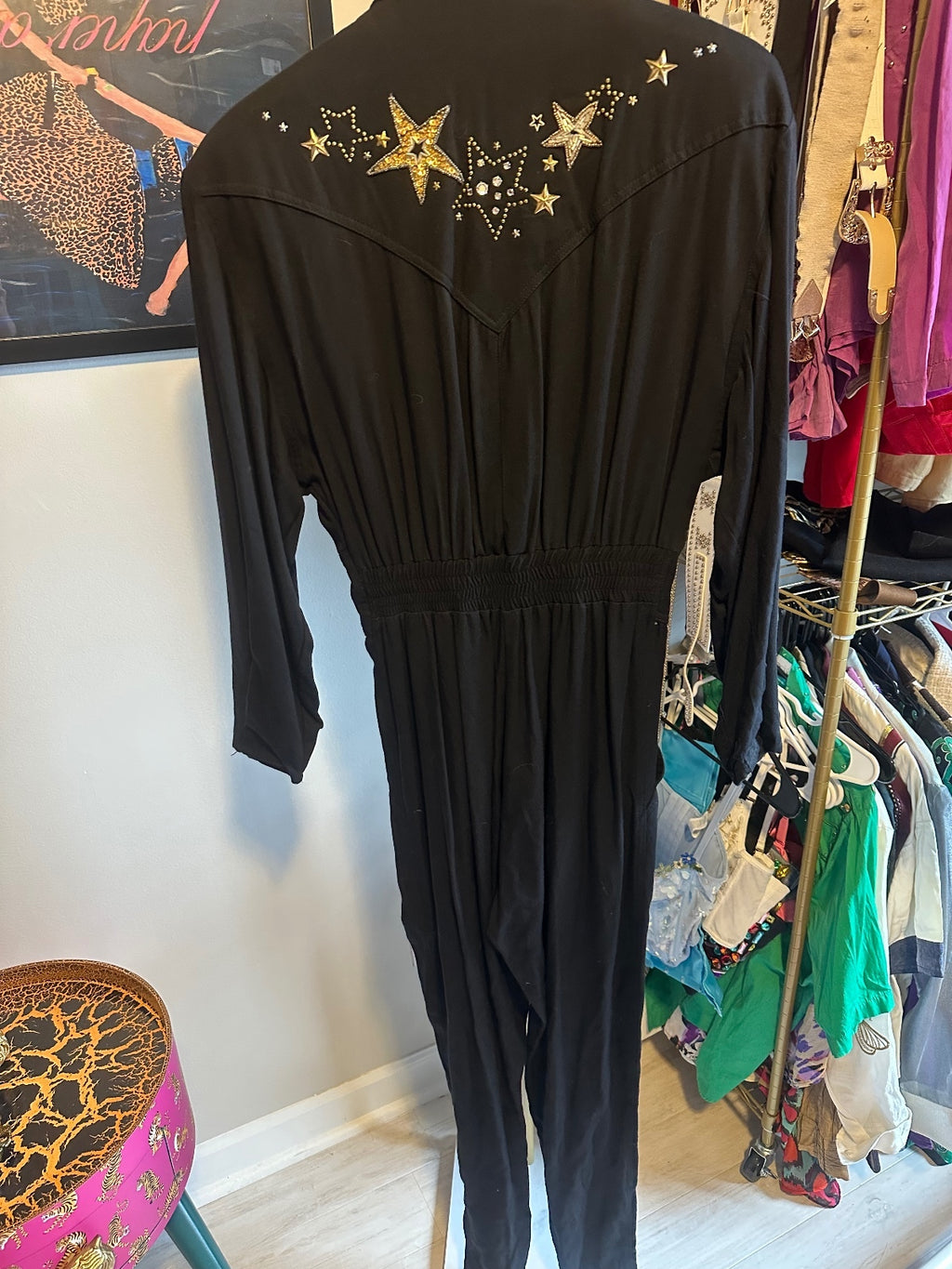 Vintage IIF Black & Gold Star-Embellished Jumpsuit