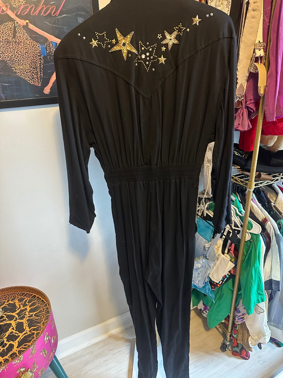 Vintage IIF Black & Gold Star-Embellished Jumpsuit