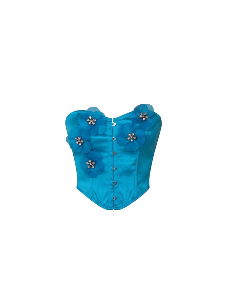 Turquoise Floral Appliqué Corset Bustier