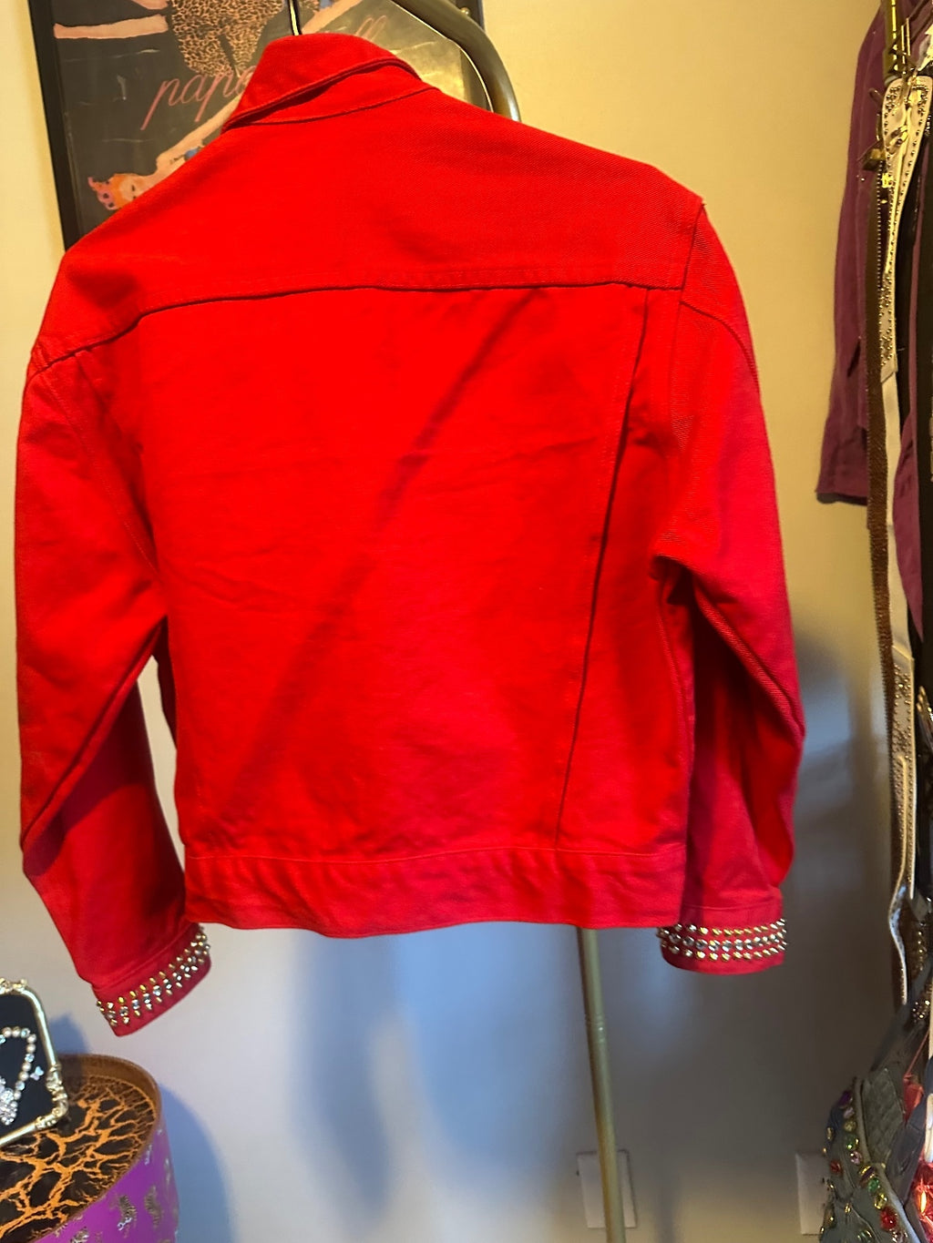 Cache Red Studded Denim Jacket