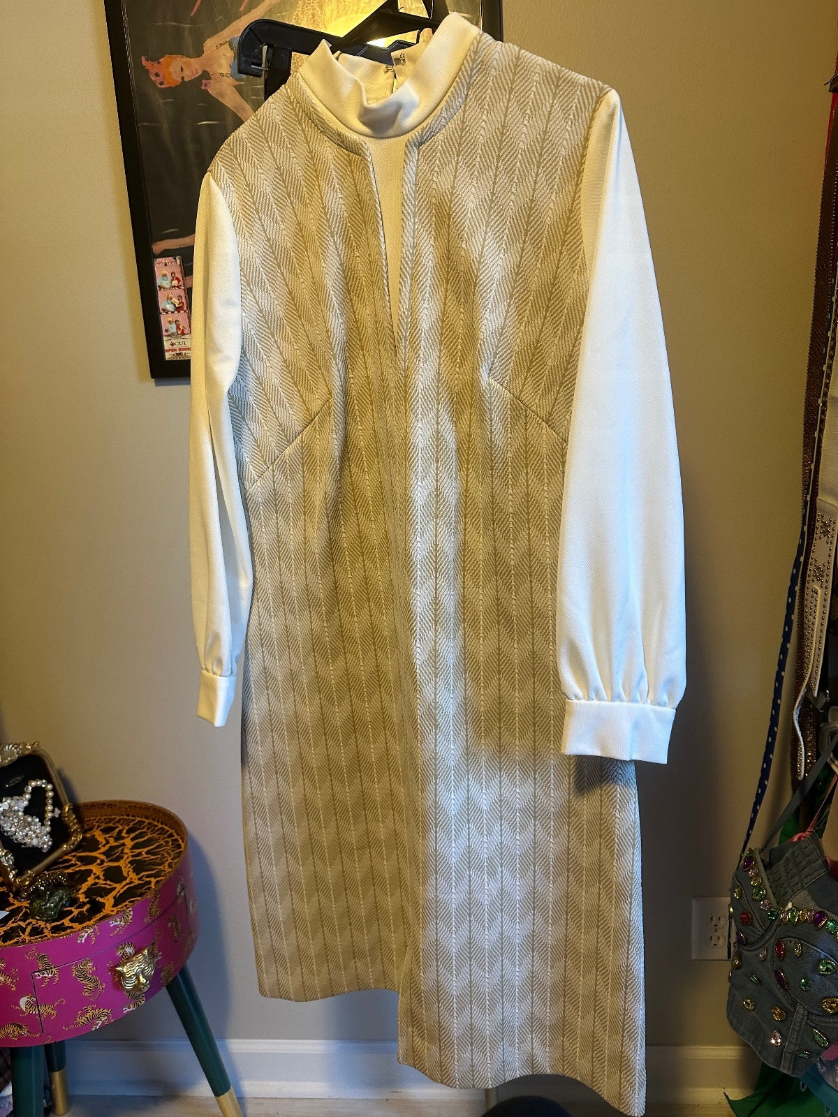 1970s Cream Layered-Look Dress