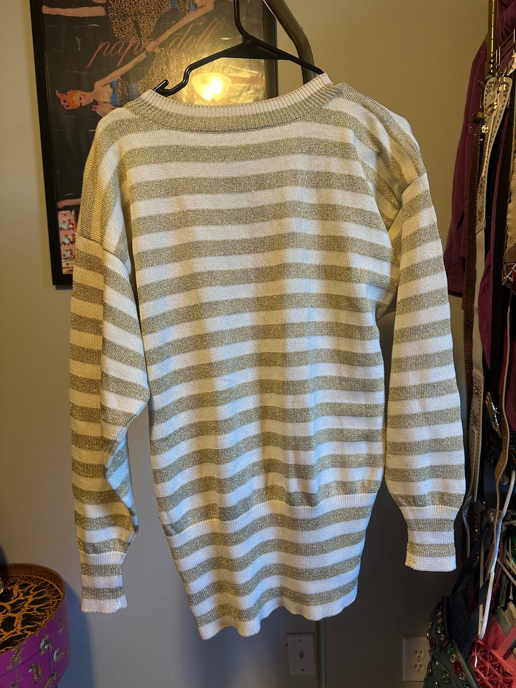Vintage Escada Cream & Beige Striped Embroidered Sweater 36