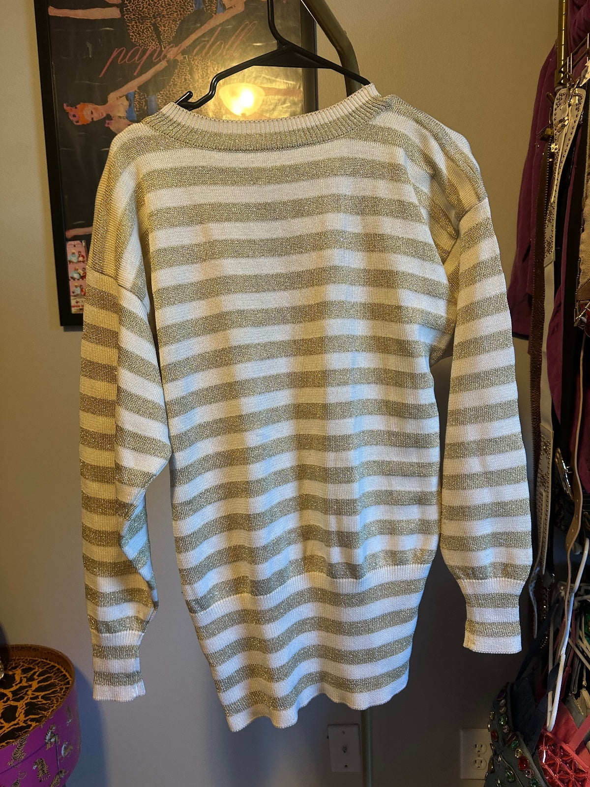 Vintage Escada Cream & Beige Striped Embroidered Sweater 36