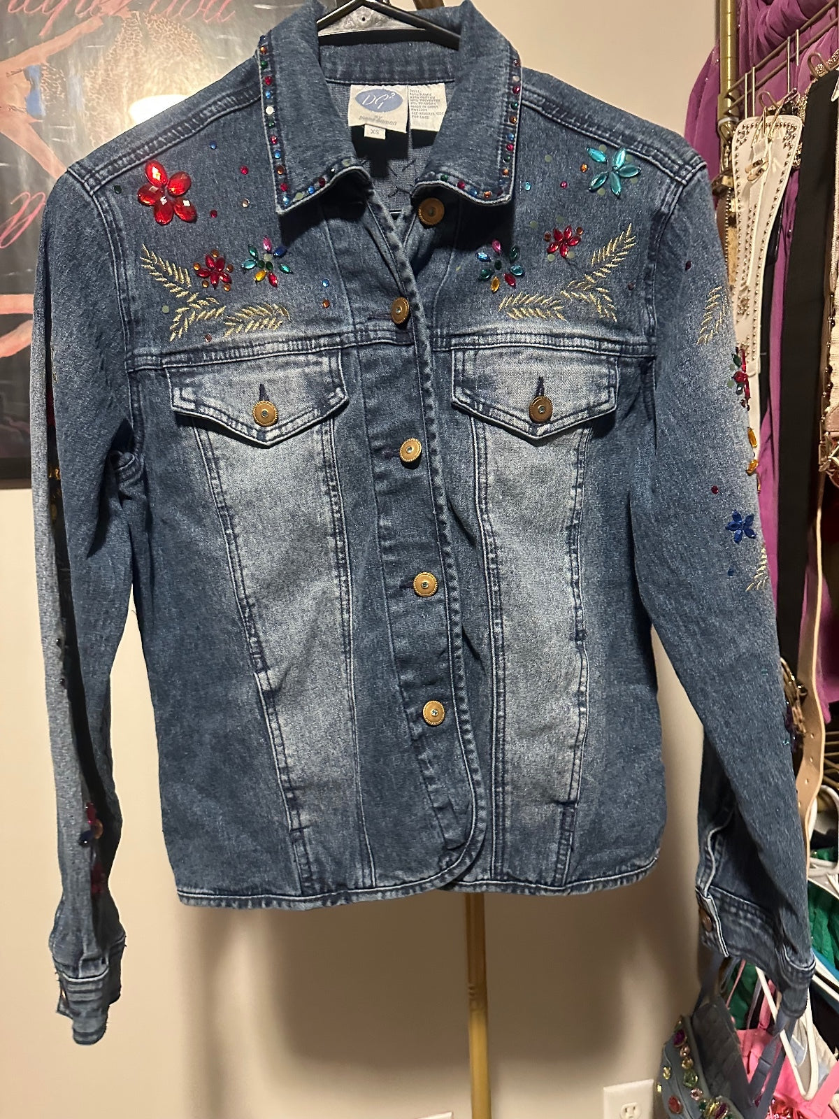 Diane Gilman Embellished Floral Denim Jacket