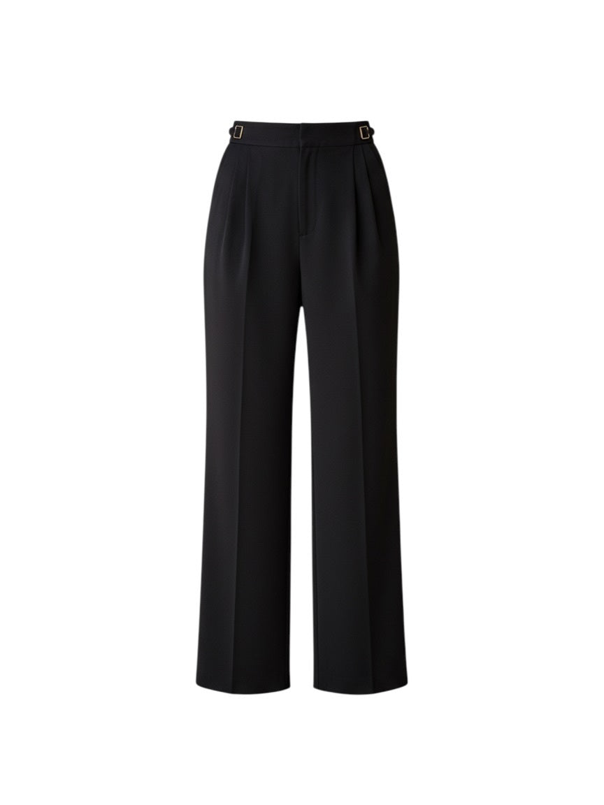 St. John Black Wool Wide-Leg Cropped Trousers