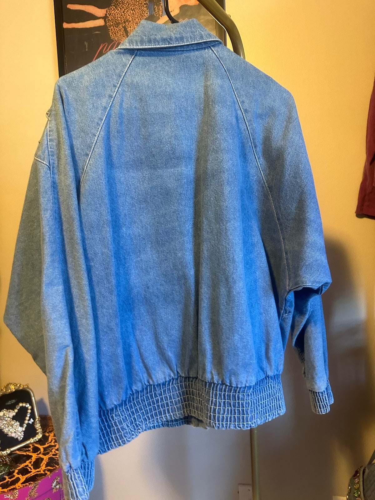 Vintage Embellished Denim Bomber Jacket