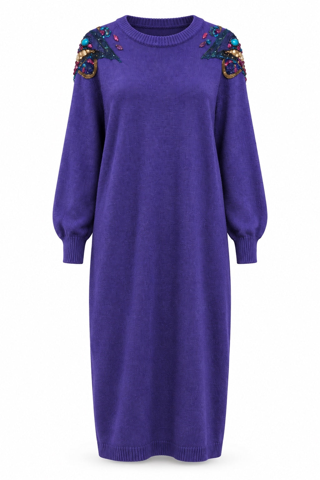 Vintage Purple Embellished Sweater Dress