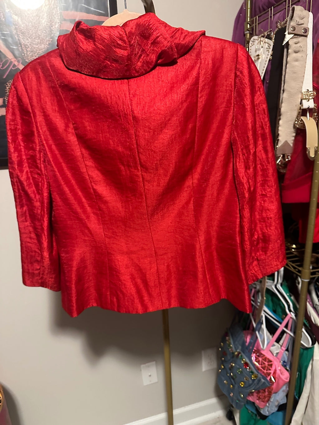 Victor Costa Coral Ruffle Collar Jacket