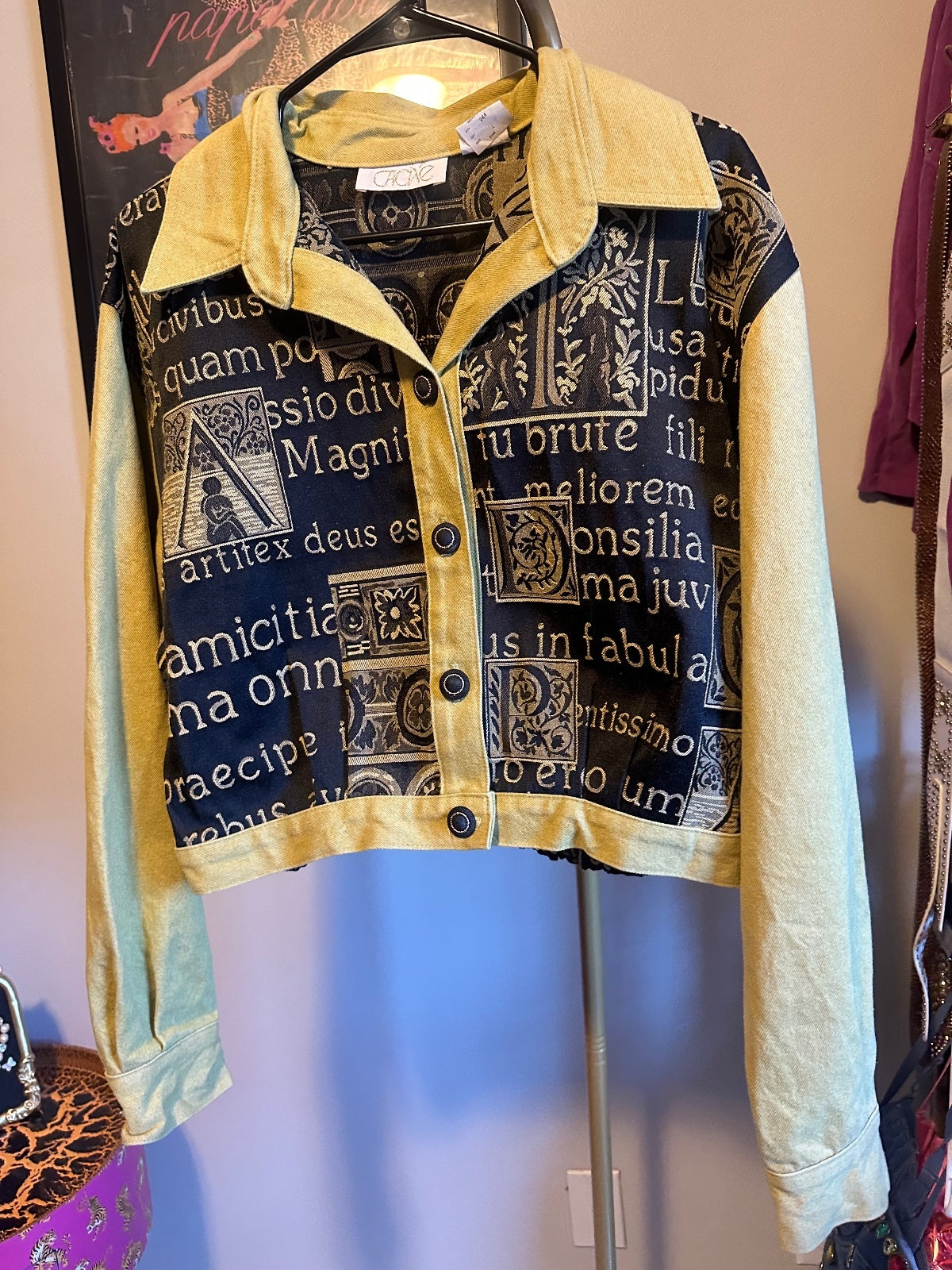Vintage Cache Tan & Black Renaissance Print Cropped Jacket