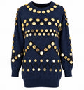 Vintage Bonnie Boerer Coin Embellished Navy Sweater
