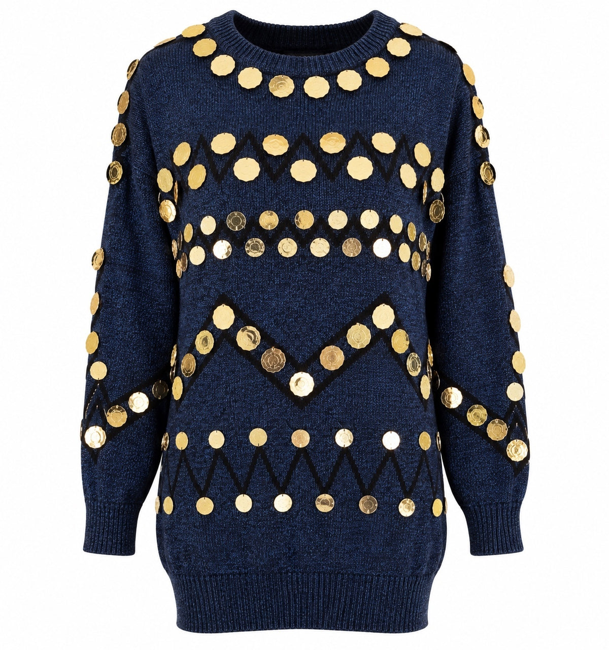Vintage Bonnie Boerer Coin Embellished Navy Sweater