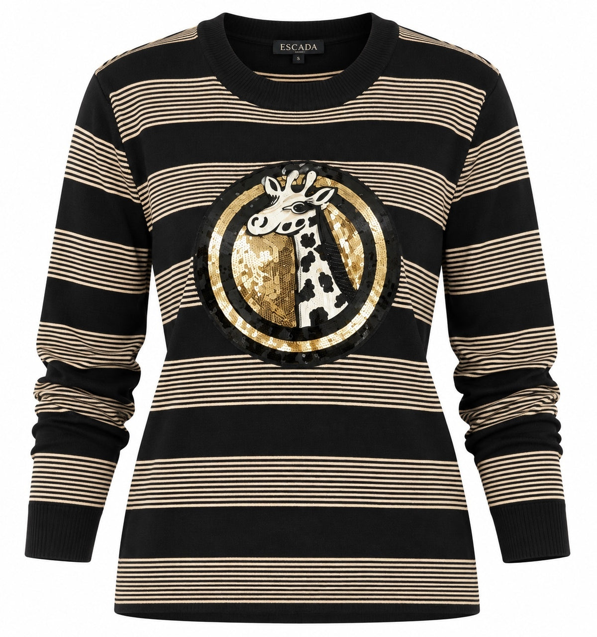 Vintage Escada Black & Gold Giraffe Sequin Sweater 38