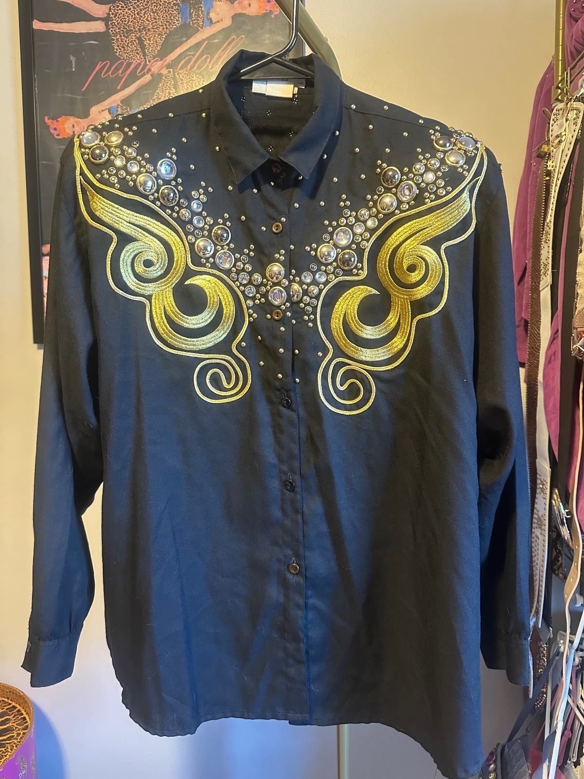 Vintage G.A.R. Black & Gold Embellished Western Shirt