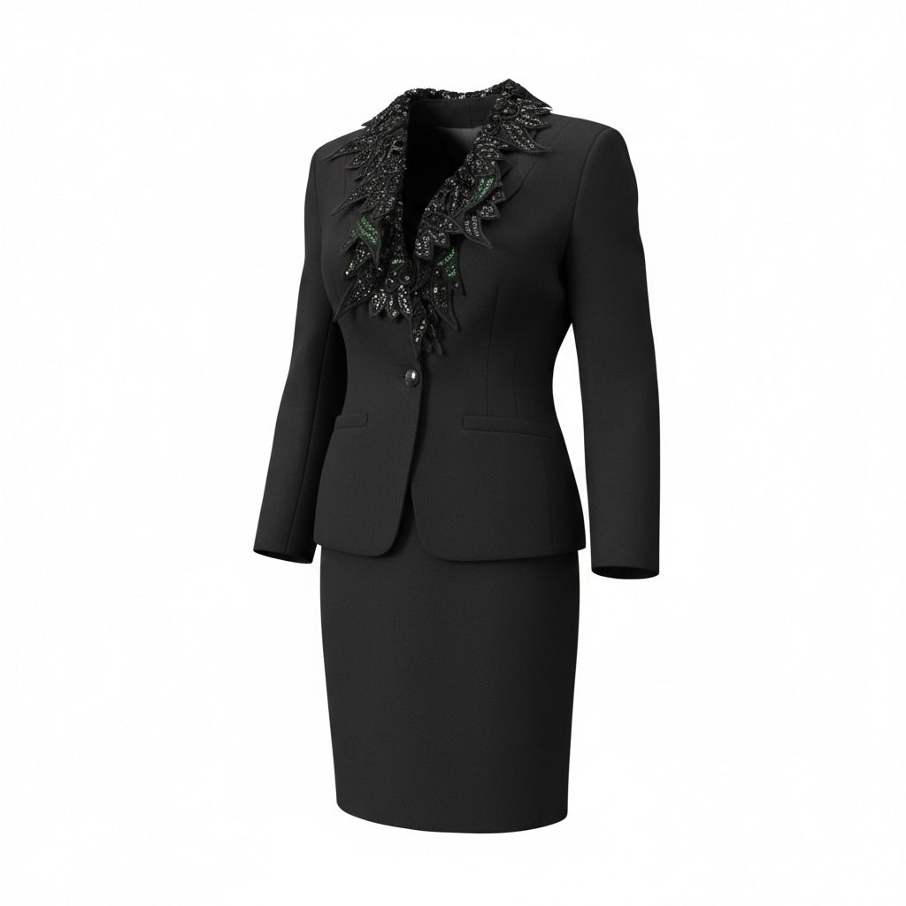 Eletra Casedei Black Embellished Statement Skirt Suit