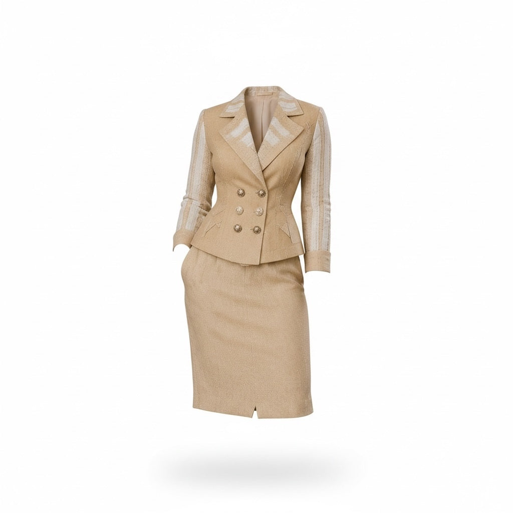 Vintage IIF Tan & Ivory Tailored Skirt Suit