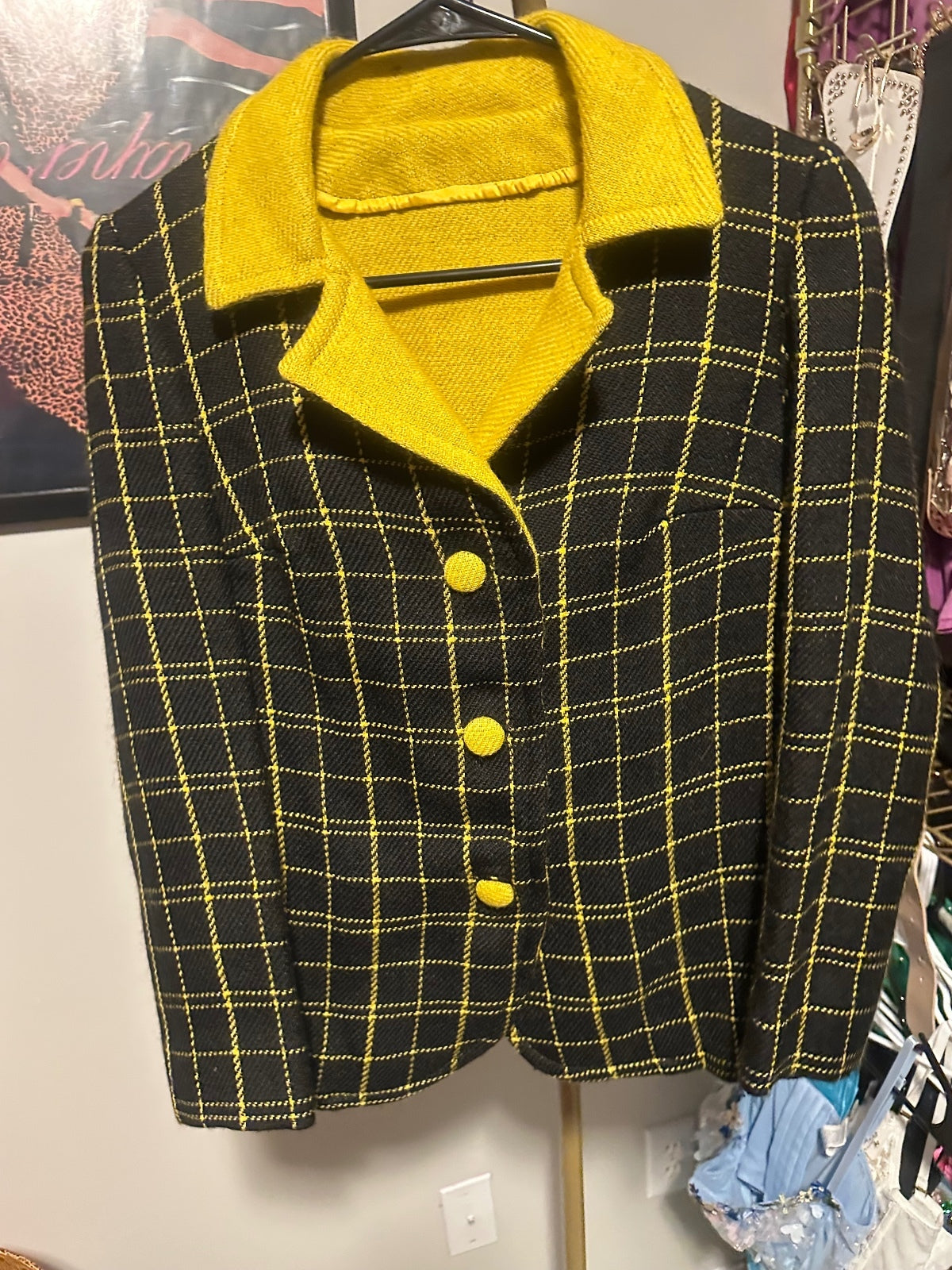 1960s Black & Yellow Wool Skirt Suit