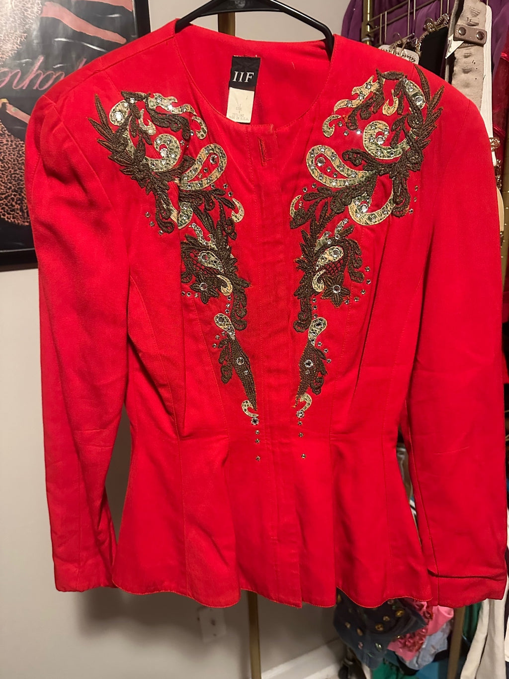 Vintage IIF Red Black & Gold Embellished Peplum Jacket