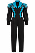 Vintage IIF Black & Turquoise Embellished Jumpsuit