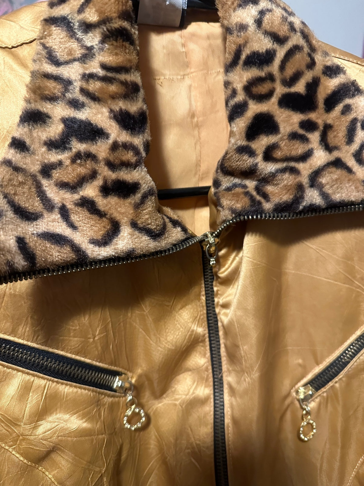 Vintage IIF Gold Leopard Trim Moto Jacket
