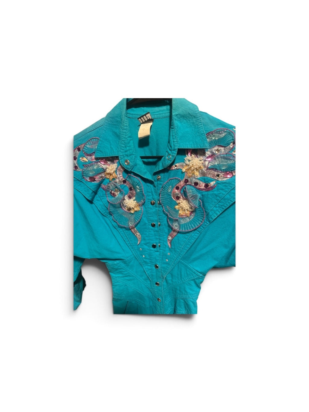Vintage Teal IIF Embellished Denim Jumpsuit