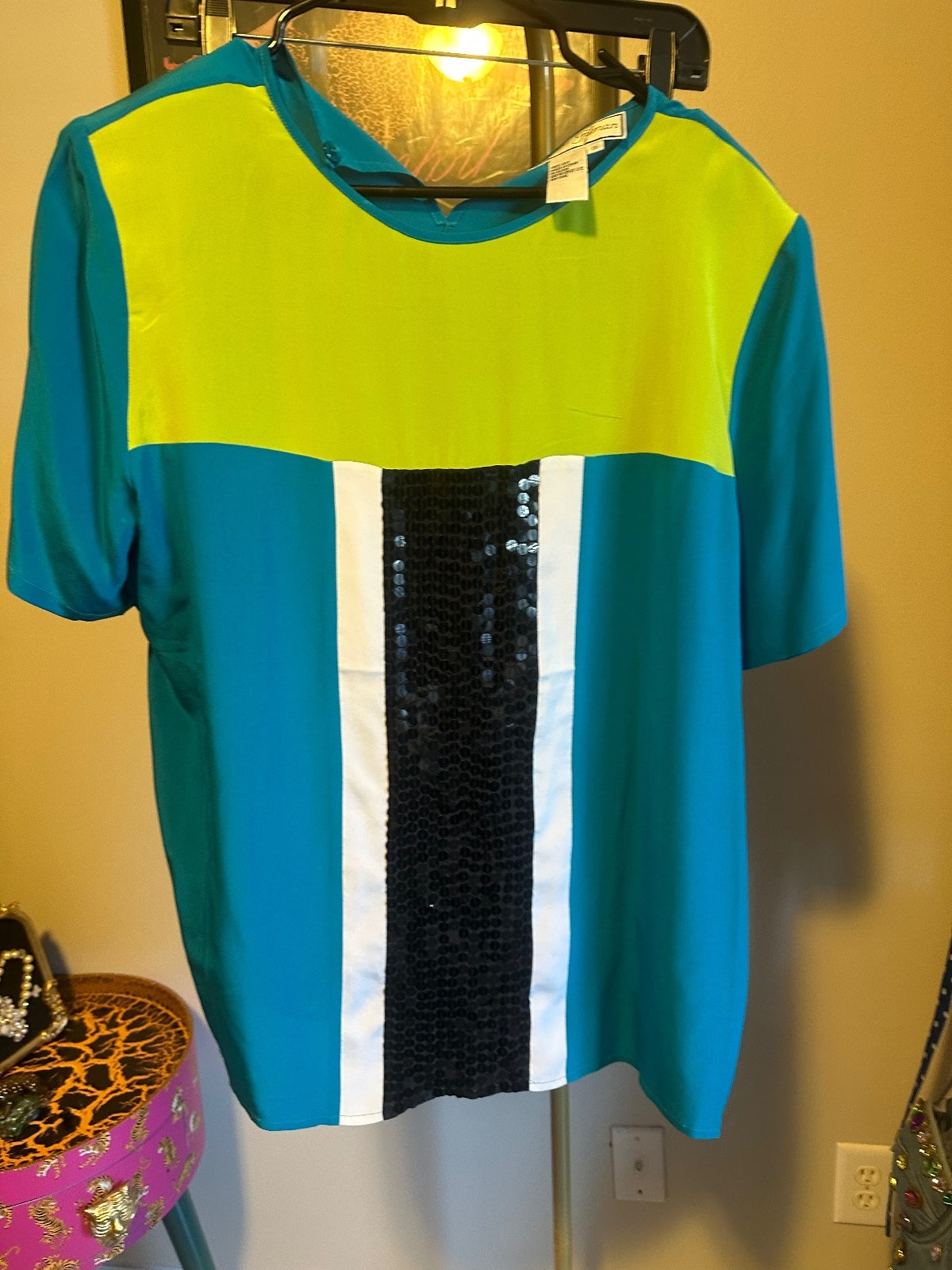 Vintage Diane Gilman Silk Colorblock Top & Pants Set