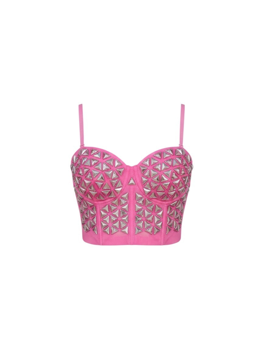 Hot Pink Mirrored Bustier Crop Top