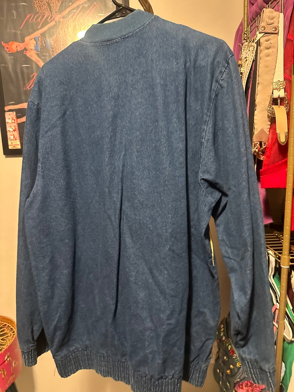 Vintage Denim Gold Embellished Bomber Jacket