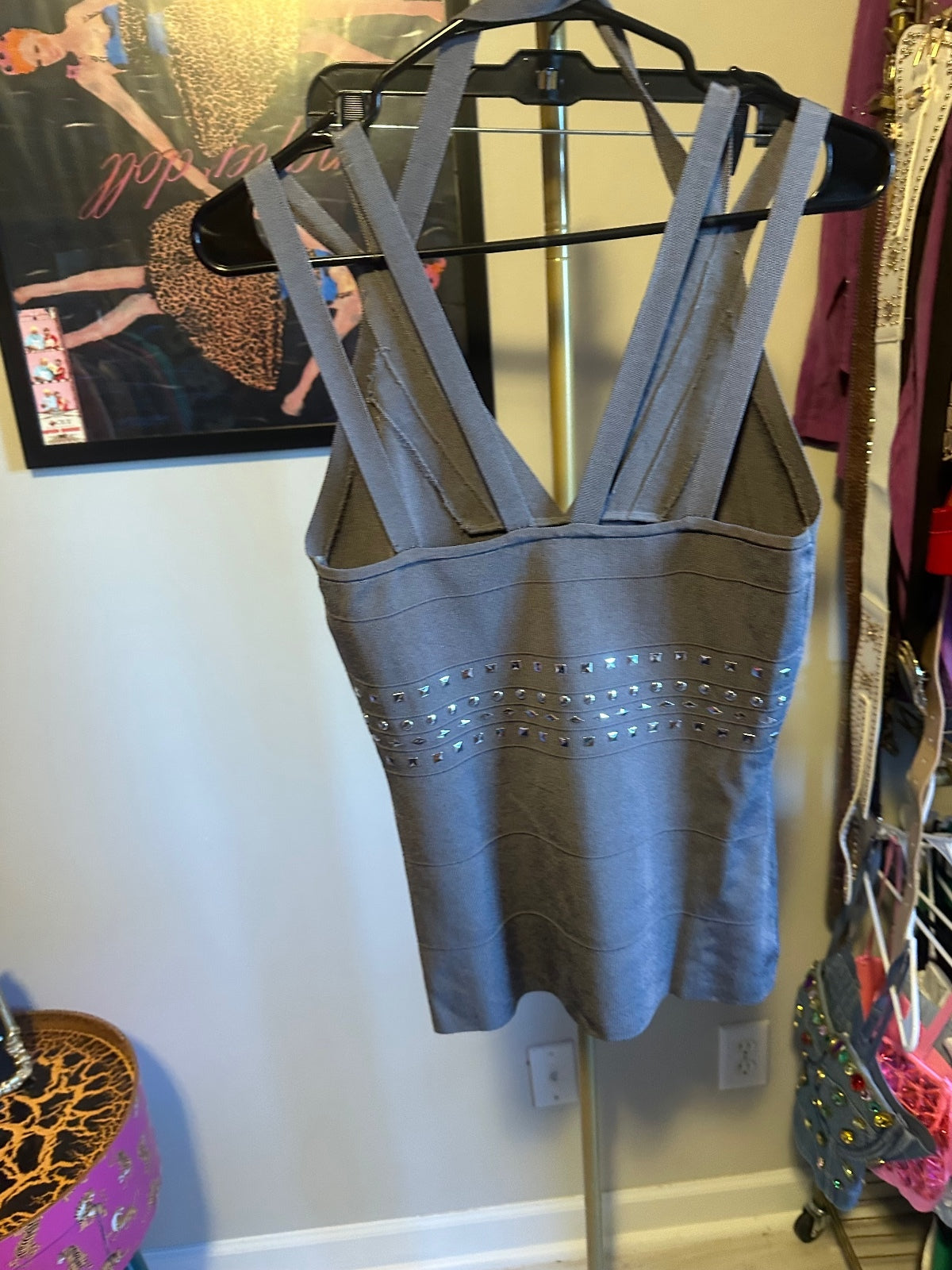 Caché Gray Studded Top & Skirt Set