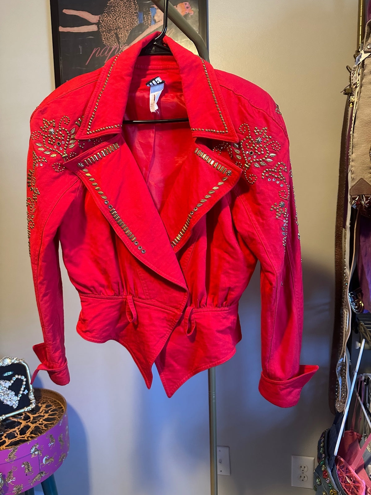 Vintage IIF Red Rhinestone Embellished Skirt Suit