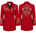 Victor Costa Red Embroidered Floral Statement Coat