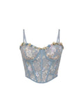 Dusty Blue Floral Embroidered Corset Bustier Top