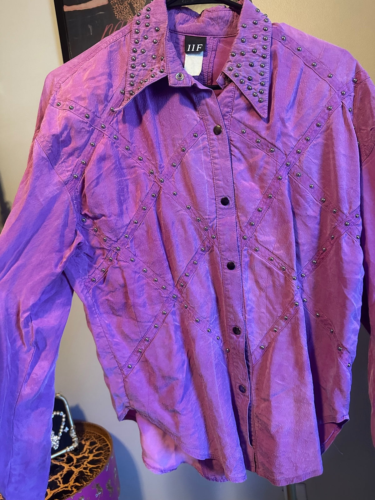 Vintage IIF Purple Rhinestone Embellished Western Shirt