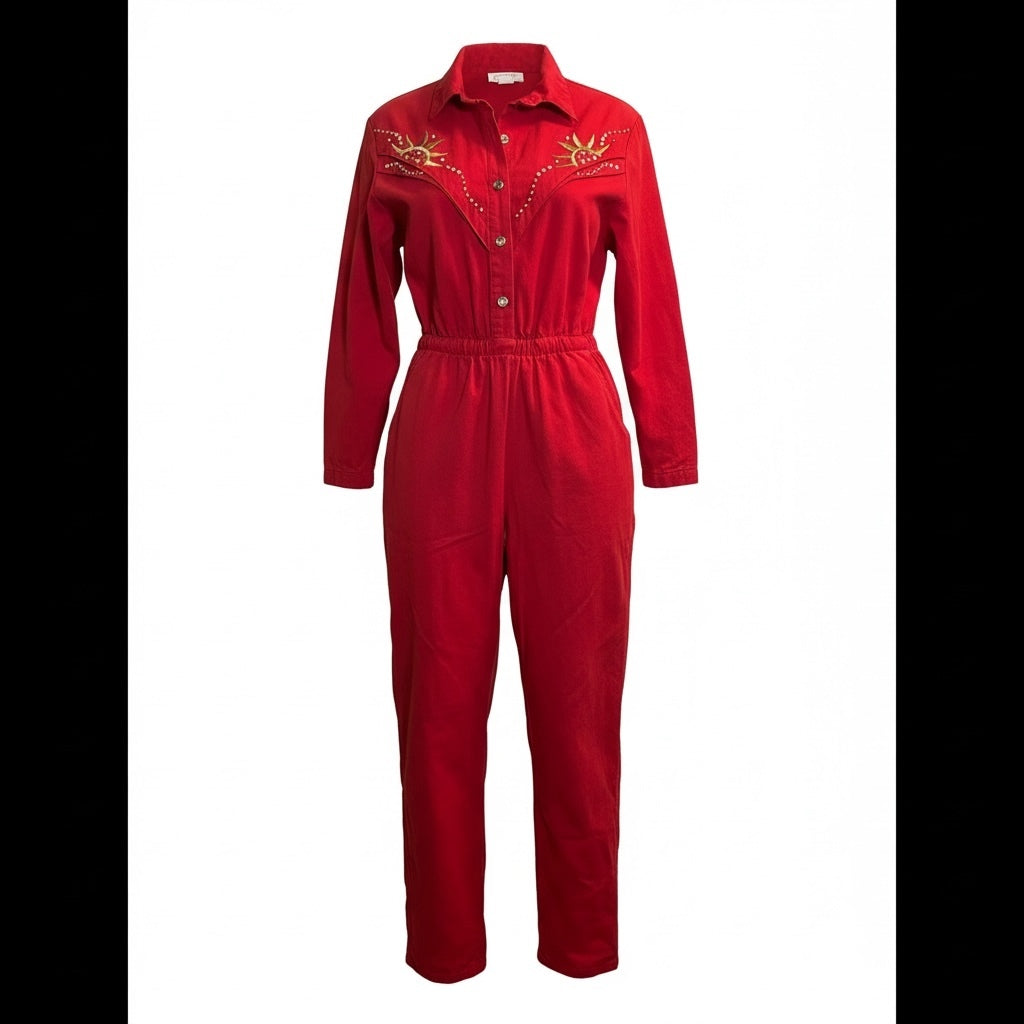 Cache Vintage Red Western Sunburst Embellished Jumpsuit