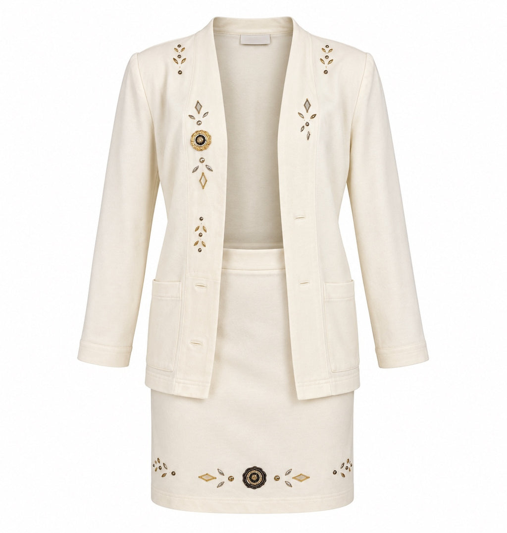 Vintage Embellished Ivory Skirt Suit