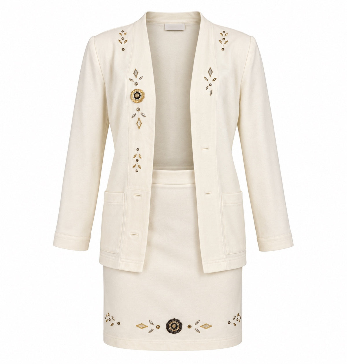 Vintage Embellished Ivory Skirt Suit