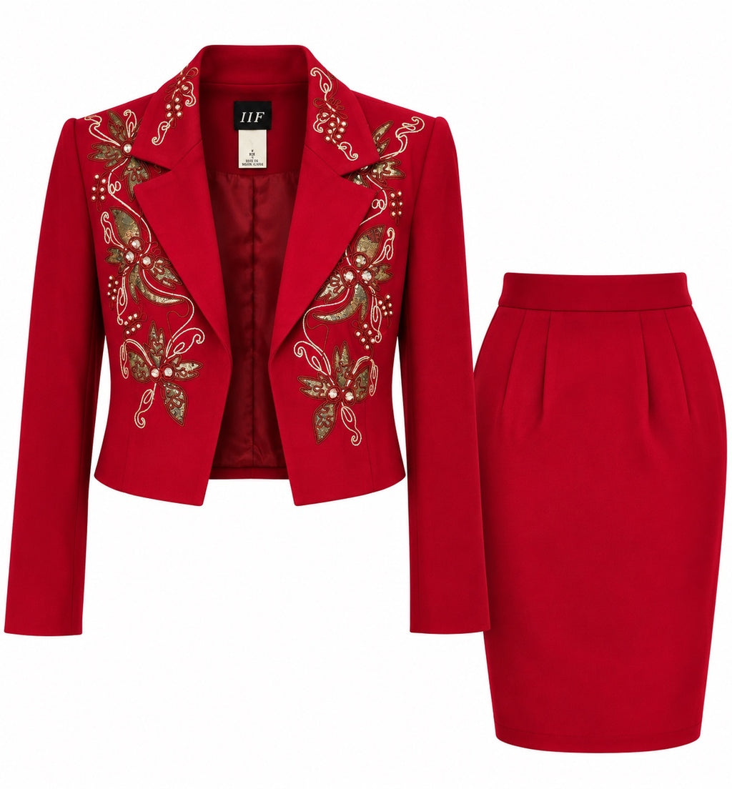 Vintage IIF Red Embellished Skirt Suit