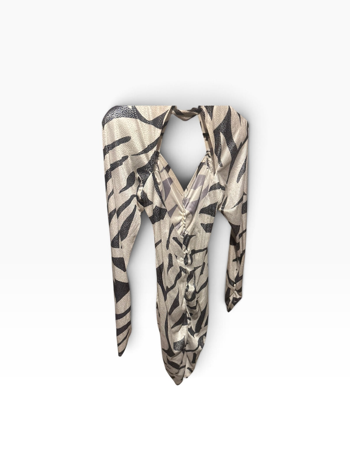 Black & White Abstract Print Ruched Midi Dress